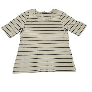 Country‎ Store Striped Short Sleeve Tee Womens L Sage Green Cotton Blend Casual